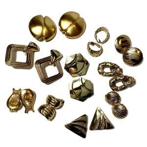 Vtg 80s 90s Jewelry Lot 10 Clip-On Goldtone Earrings Geometric Sculptural Artsy
